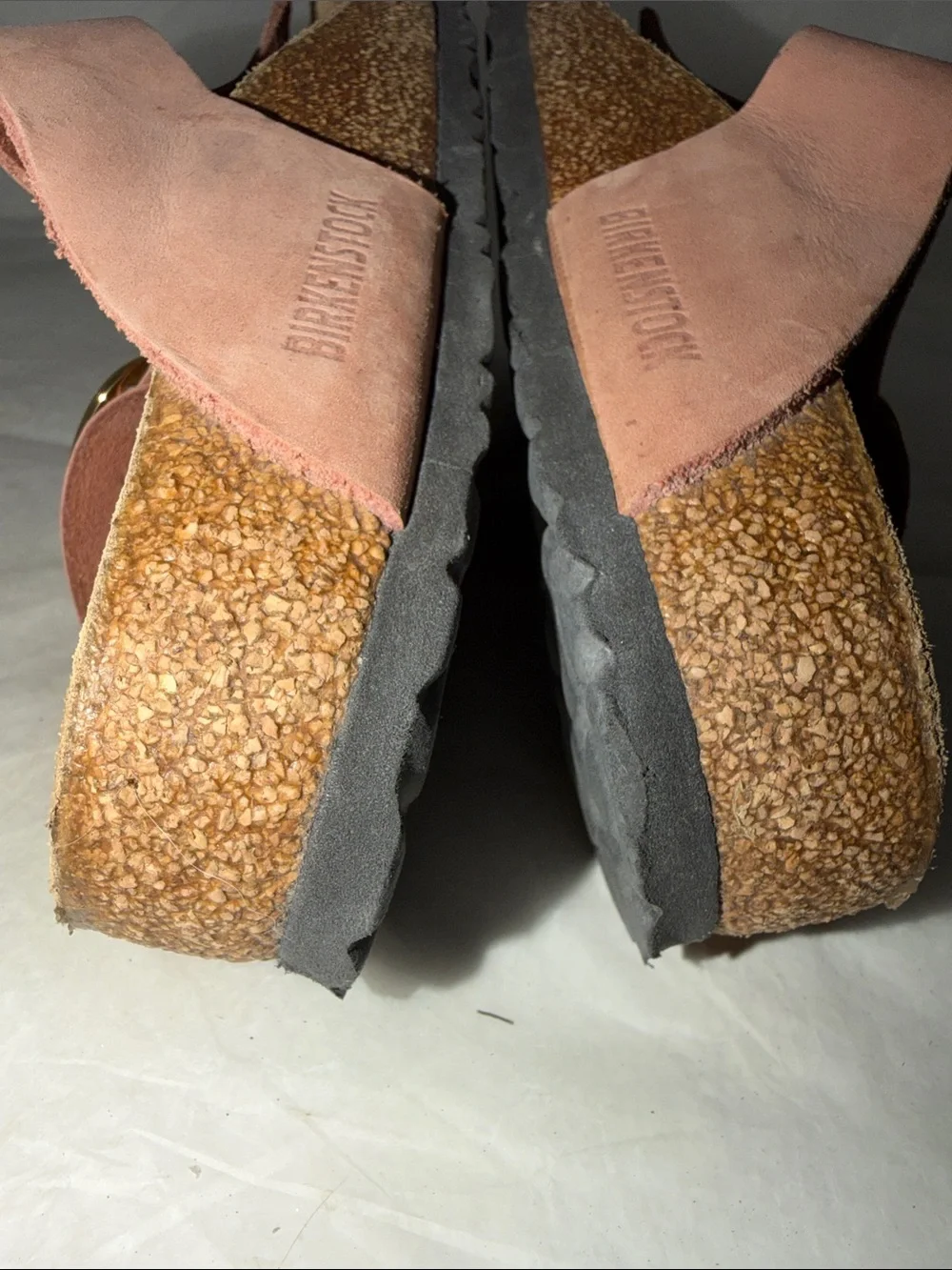 Women's Pink Toe-Post Cork Footbed Sandals with Gold Buckles size 38